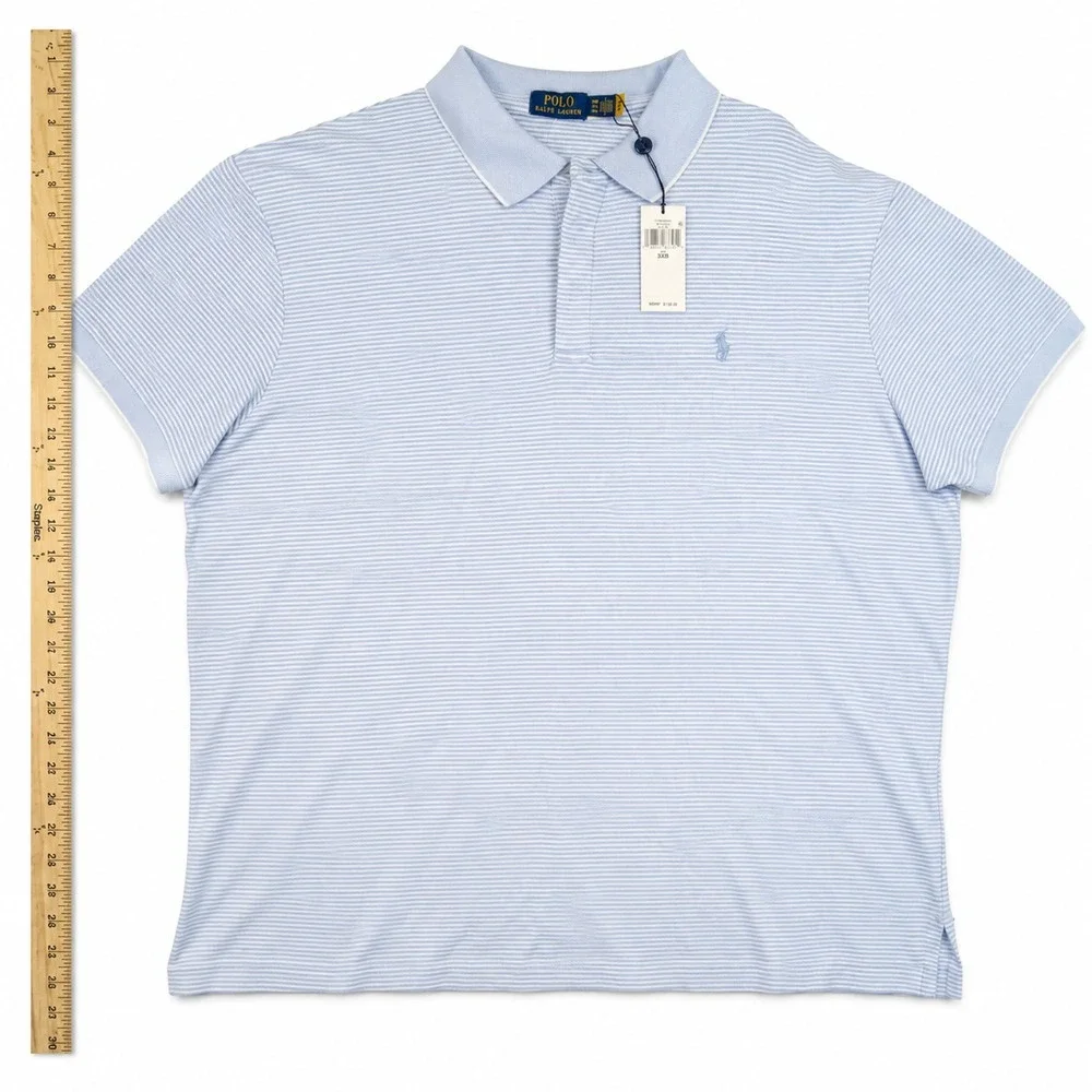 Polo Ralph Lauren Men's Shirt 3XBB Big Light Blue Striped Short Sleeve Polo NWT